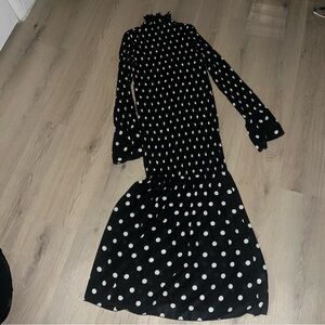 Emory Park Black & White Polka Dot Maxi Dress XL High Neck Long Sleeve